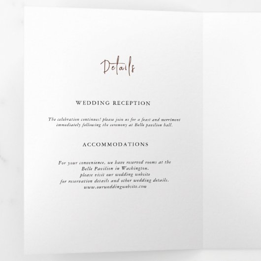 Romantisch Bourgondië Rood | Blush Roze Bloemige B Drieluik Aankondiging (Binnenzijde eerst)