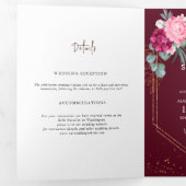 Romantisch Bourgondië Rood | Blush Roze Bloemige T Drieluik Aankondiging (Binnenzijde eerst)