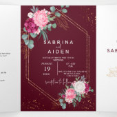 Romantisch Bourgondië Rood | Blush Roze Bloemige T Drieluik Aankondiging (Binnenkant midden)