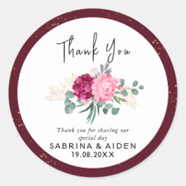 Romantisch Bourgondië Rood | Roze Roze Goud Bloemm Ronde Sticker