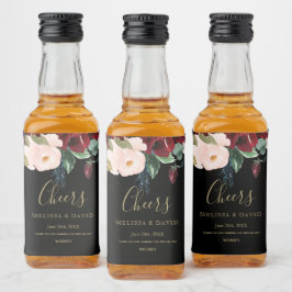 Romantisch Bourgondië, Roze, Blauw en Zwart Likeurfles Etiket