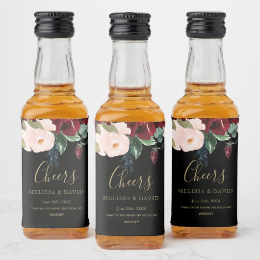 Romantisch Bourgondië, Roze, Blauw en Zwart Likeurfles Etiket (Flessen)