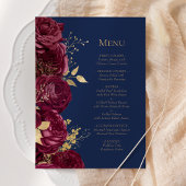 Romantisch Bourgondisch Goud Marine Blauw Bloemen  Menu
