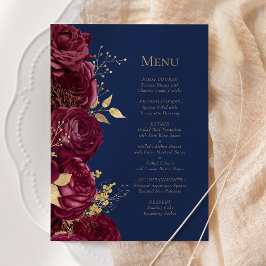 Romantisch Bourgondisch Goud Marine Blauw Bloemen  Menu
