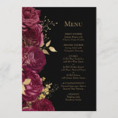 Romantisch Bourgondisch Goud Zwart Bloemen Huwelij Menu (Voorkant)