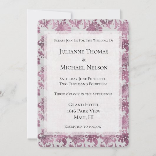 Romantisch Bourgondisch Rood Zilver Bloemen Huweli Kaart (Voorkant)