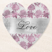 Romantisch Bourgondisch Rood Zilver Bloemen Huweli Kartonnen Onderzetters (Voorkant)