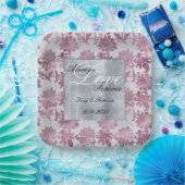 Romantisch Bourgondisch Rood Zilver Bloemen Huweli Papieren Bordje (Feest)