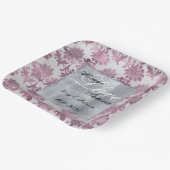 Romantisch Bourgondisch Rood Zilver Bloemen Huweli Papieren Bordje (Gebogen)