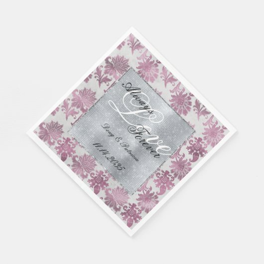 Romantisch Bourgondisch Rood Zilver Bloemen Huweli Servet (Hoek)