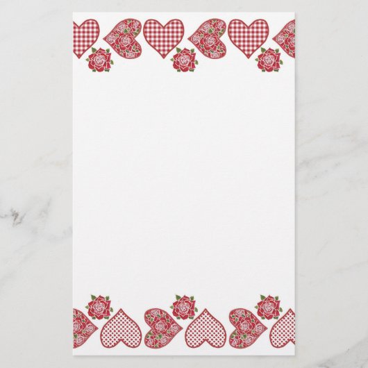 Romantisch briefpapier: harten en rode rozen briefpapier (Voorkant)