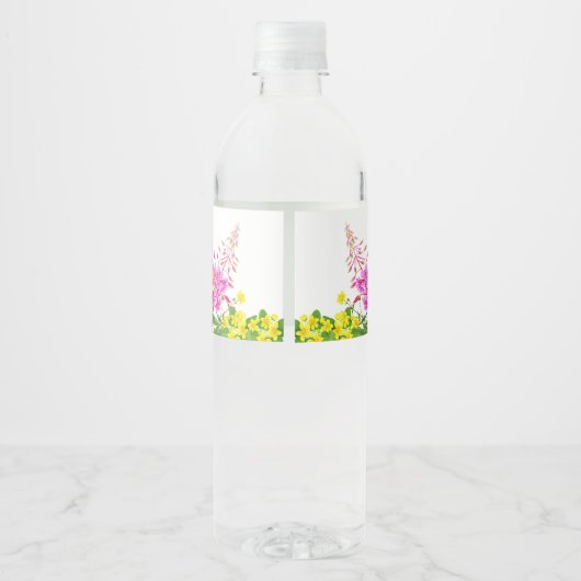 Romantisch Bright Wildflower Script Baby shower Waterfles Etiket (Achterkant)