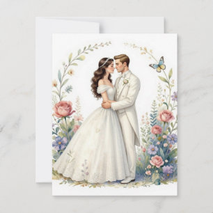 Romantisch Bruid Bruidegom Bloemig Elegant Trouwpa RSVP Kaartje