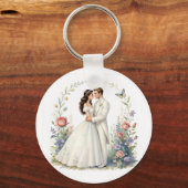 Romantisch Bruid Bruidegom Bloemrijke Elegante Tro Sleutelhanger (Voorkant)