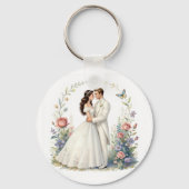 Romantisch Bruid Bruidegom Bloemrijke Elegante Tro Sleutelhanger (Achterkant)