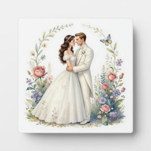 Romantisch Bruidegom Bruid Bloemig Elegant Trouwpa Fotoplaat