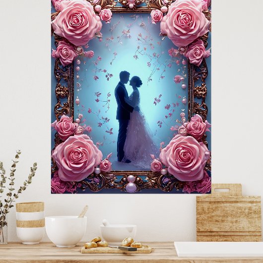 Romantisch bruidspaar in Elegant Lijst Poster (Keuken)