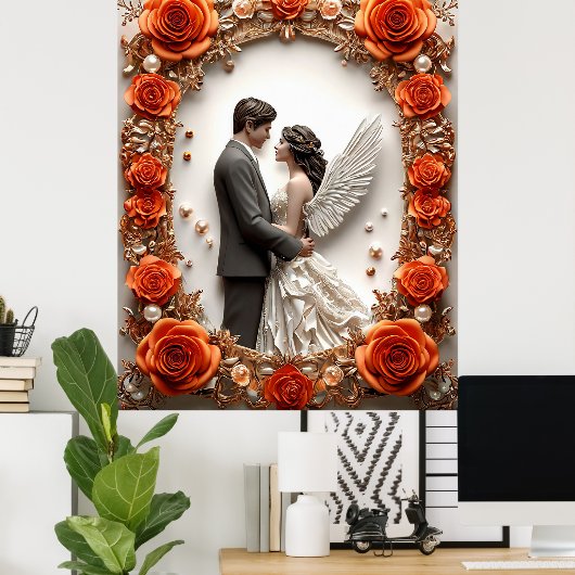 Romantisch bruidspaar in Elegant Lijst Poster (Thuiskantoor)