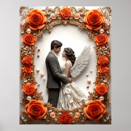 Romantisch bruidspaar in elegante lijst poster