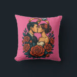 Romantisch bruidspaar Sierkussen<br><div class="desc">Voeg een romantisch tintje toe aan elke ruimte met dit elegante werpkussen met huwelijksthema. Met een verbluffende 3D-vectorachtige illustratie van een liefdevol paar, gouden trouwringen en delicate bloemenelementen - dit kussen is zowel emotioneel aantrekkelijk als artistiek vet. Gemaakt met zachte, hoogwaardige materialen, maakt dit werpkussen de perfecte aandenken voor bruiloften,...</div>