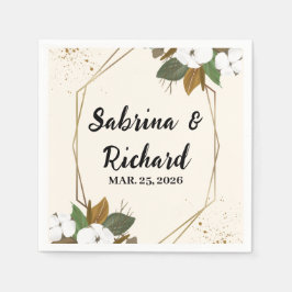 Romantisch Bruin en Crème Bloemen Huwelijk Servet