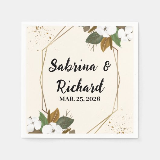 Romantisch Bruin en Crème Bloemen Huwelijk Servet (Voorkant)