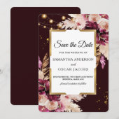 Romantisch Burgundy & Roze Bloemmotief Save The Date (Voorkant / Achterkant)
