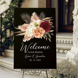 Romantisch Burgundy Zwart Bloemen Bruiloft Welkom Poster