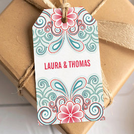 Romantisch cadeaukaartje met bloemen en krullen cadeaulabel