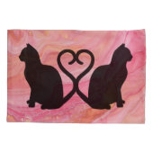 Romantisch Cat Couple Silhouette op Roze Kussensloop (Achterkant)