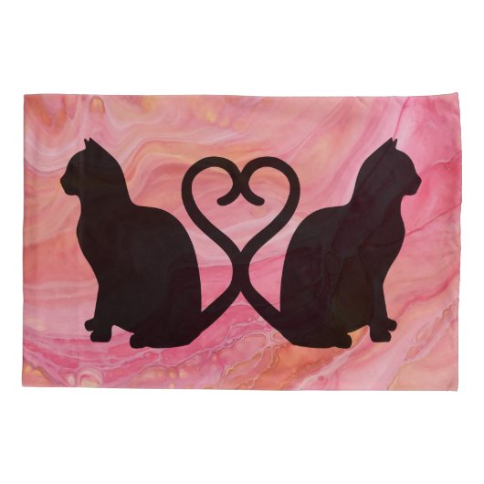 Romantisch Cat Couple Silhouette op Roze Kussensloop (Achterkant)