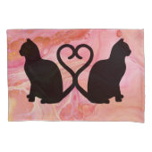Romantisch Cat Couple Silhouette op Roze Kussensloop (Voorkant)