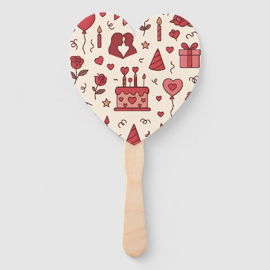 Romantisch Celebratie Doodle Patroon Handwaaier (Voorkant)