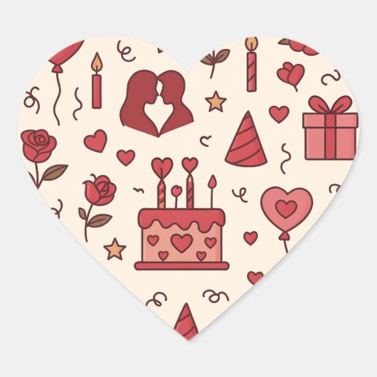 Romantisch Celebratie Doodle Patroon Hart Sticker (Voorkant)