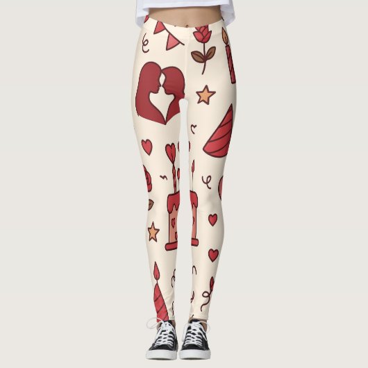 Romantisch Celebratie Doodle Patroon Leggings (Voorkant)