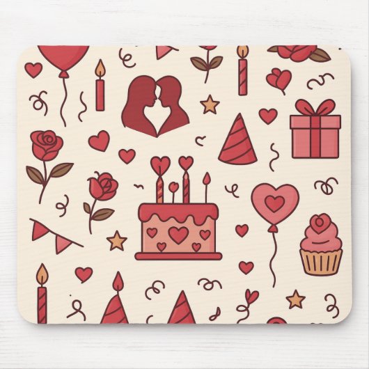Romantisch Celebratie Doodle Patroon Muismat (Voorkant)