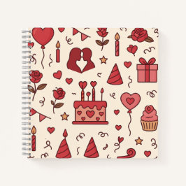 Romantisch Celebratie Doodle Patroon Notitieboek