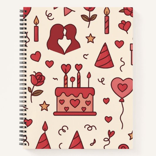 Romantisch Celebratie Doodle Patroon Notitieboek (Voorkant)