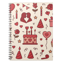 Romantisch Celebratie Doodle Patroon Notitieboek