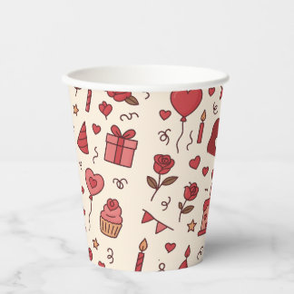 Romantisch Celebratie Doodle Patroon Papieren Bekers