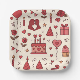 Romantisch Celebratie Doodle Patroon Papieren Bordje