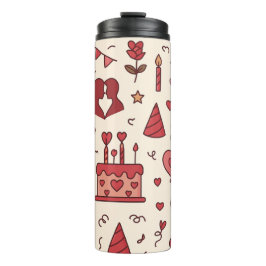 Romantisch Celebratie Doodle Patroon Thermosbeker