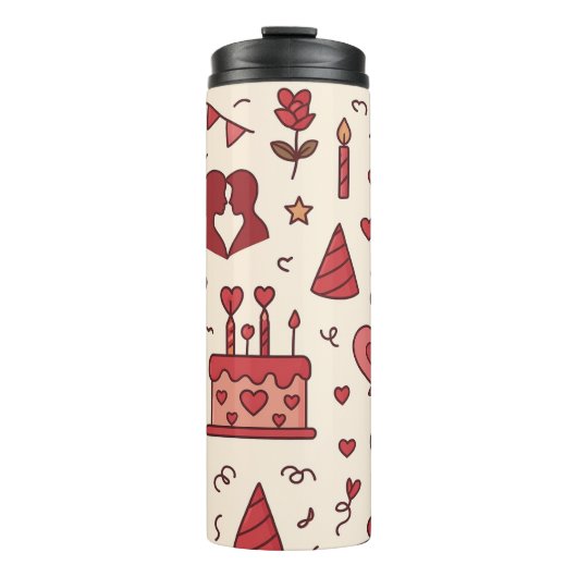 Romantisch Celebratie Doodle Patroon Thermosbeker (Voorkant)