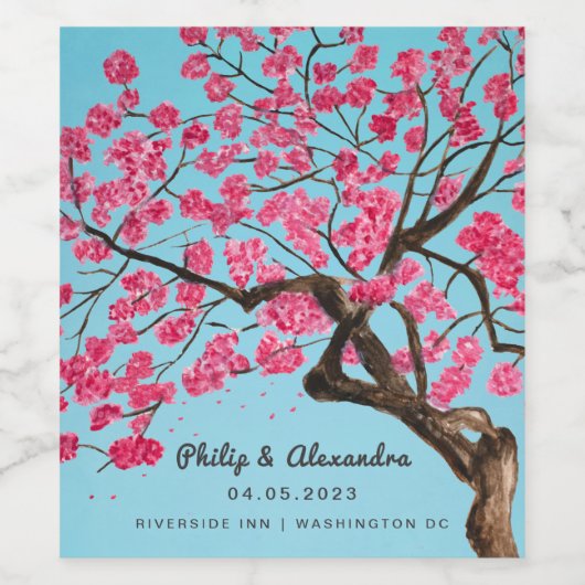 Romantisch Cherry Blossoms Wijnlabel Wijn Etiket (Enkel label)