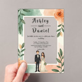 Romantisch Chic Bloemen Lijst Bruid en bruidegom b Acryl Uitnodigingen (Insitu (Draagbaar))