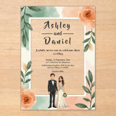 Romantisch Chic Bloemen Lijst Bruid en bruidegom b Acryl Uitnodigingen (Voorkant)