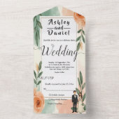 Romantisch Chic Bloemen Lijst Bruid en bruidegom b All In One Uitnodiging (Binnen)