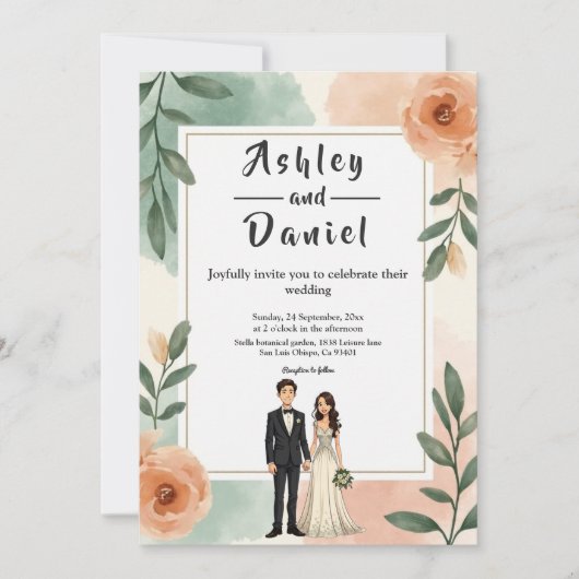 Romantisch Chic Bloemen Lijst Bruid en bruidegom b Kaart (Voorkant)