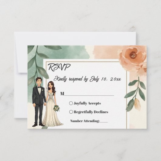 Romantisch Chic Bloemen Lijst Bruid en bruidegom b RSVP Kaartje (Voorkant)