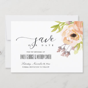 ROMANTISCH CHIC BLUSH PINK PAARSE PEACH FLORAL SAVE THE DATE